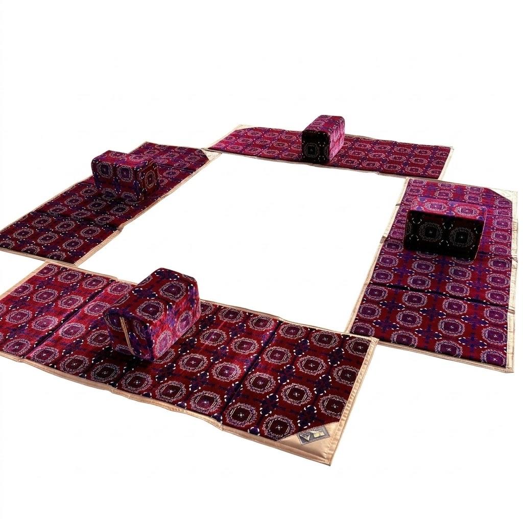 Set of 4 floor mats and 4 backrests with a carrying bag.