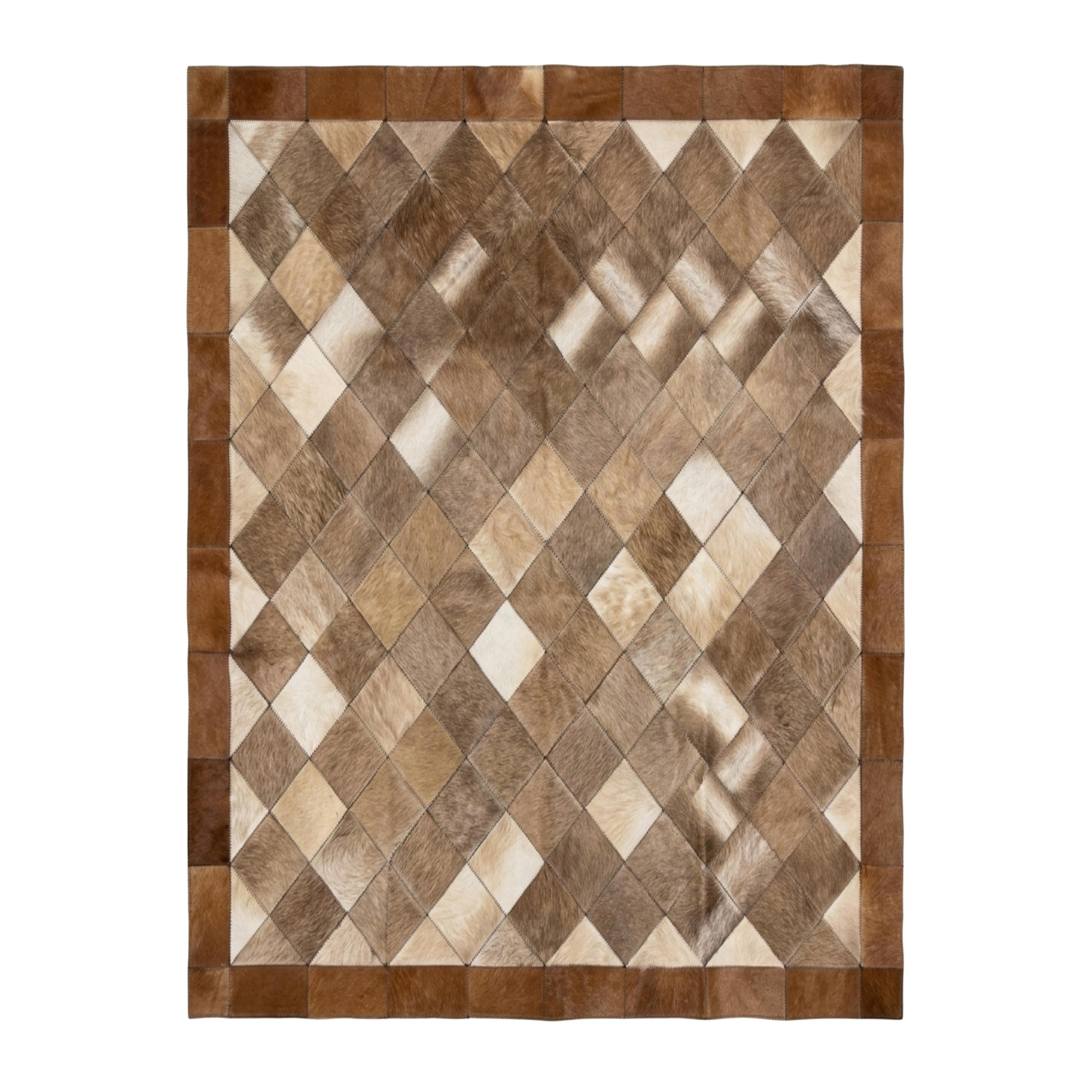 Natural Cowhide Diamond Patchwork Rug