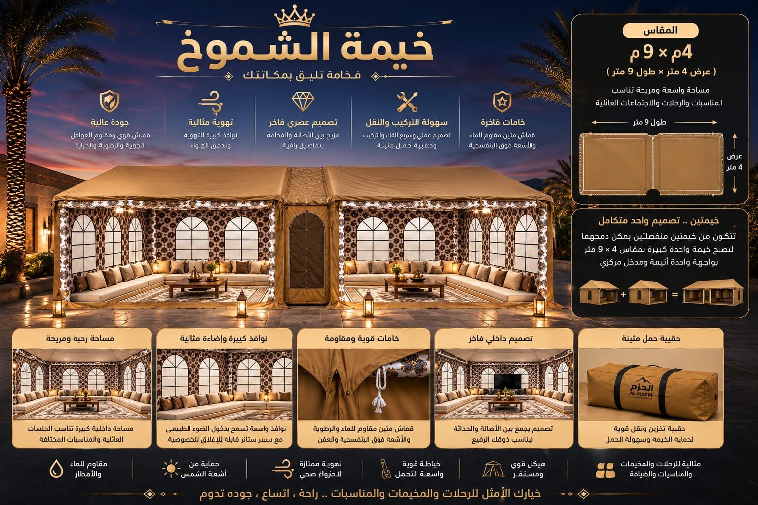 خيمة الشموخ مزدوجة 9 × 4 متر، أبيض